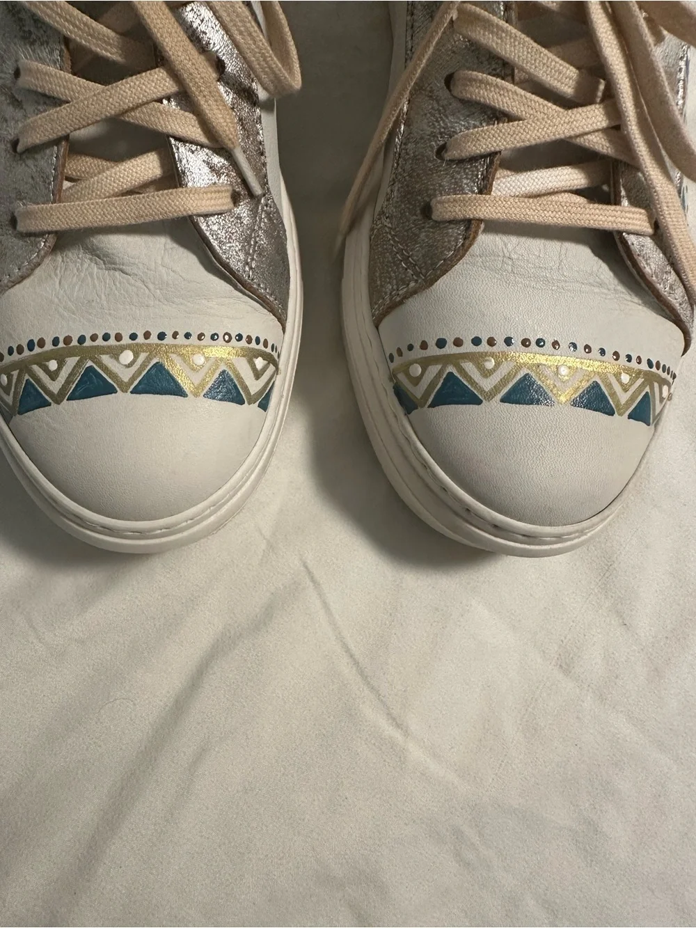 Karma of Charme Italian Leather Sneakers White Silver Blue Geometric Shoes EU 38